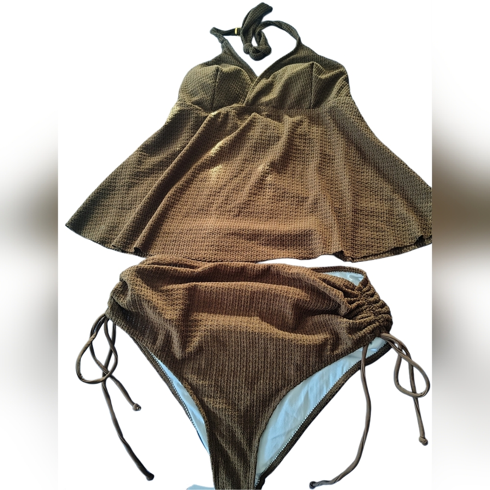 Brown Textured Tankini Set Sz 0XL
